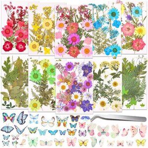 297 Pcs Dried Pressed Flowers Butterfly Stickers for Resin, Real Natural Dry